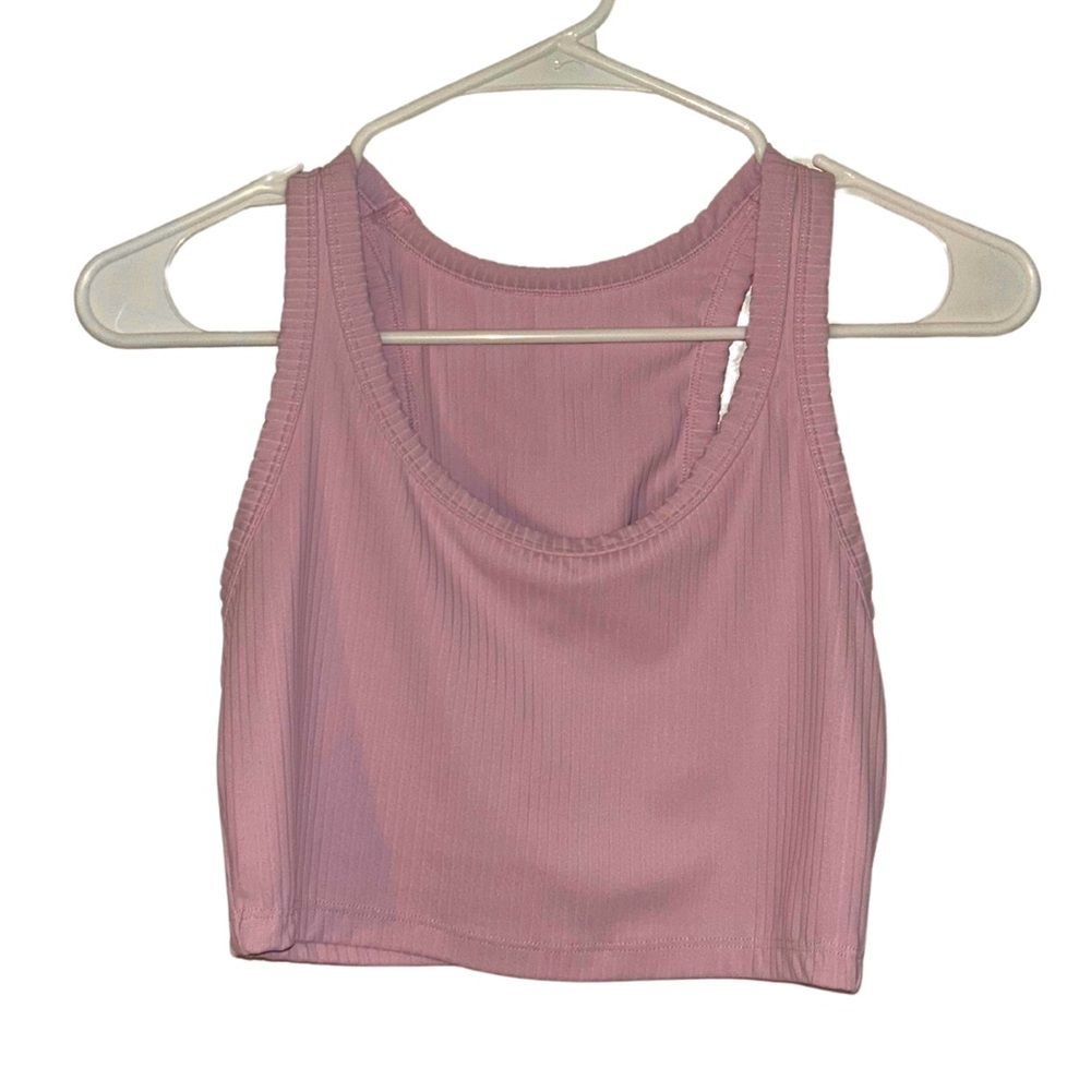 All in Motion | Light Pink Ribbed Cropped Tank Top | Size Small | Built-In Bra